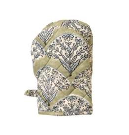 Sakura Block Print Oven Mitt, Green