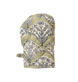 Sakura Block Print Oven Mitt, Green