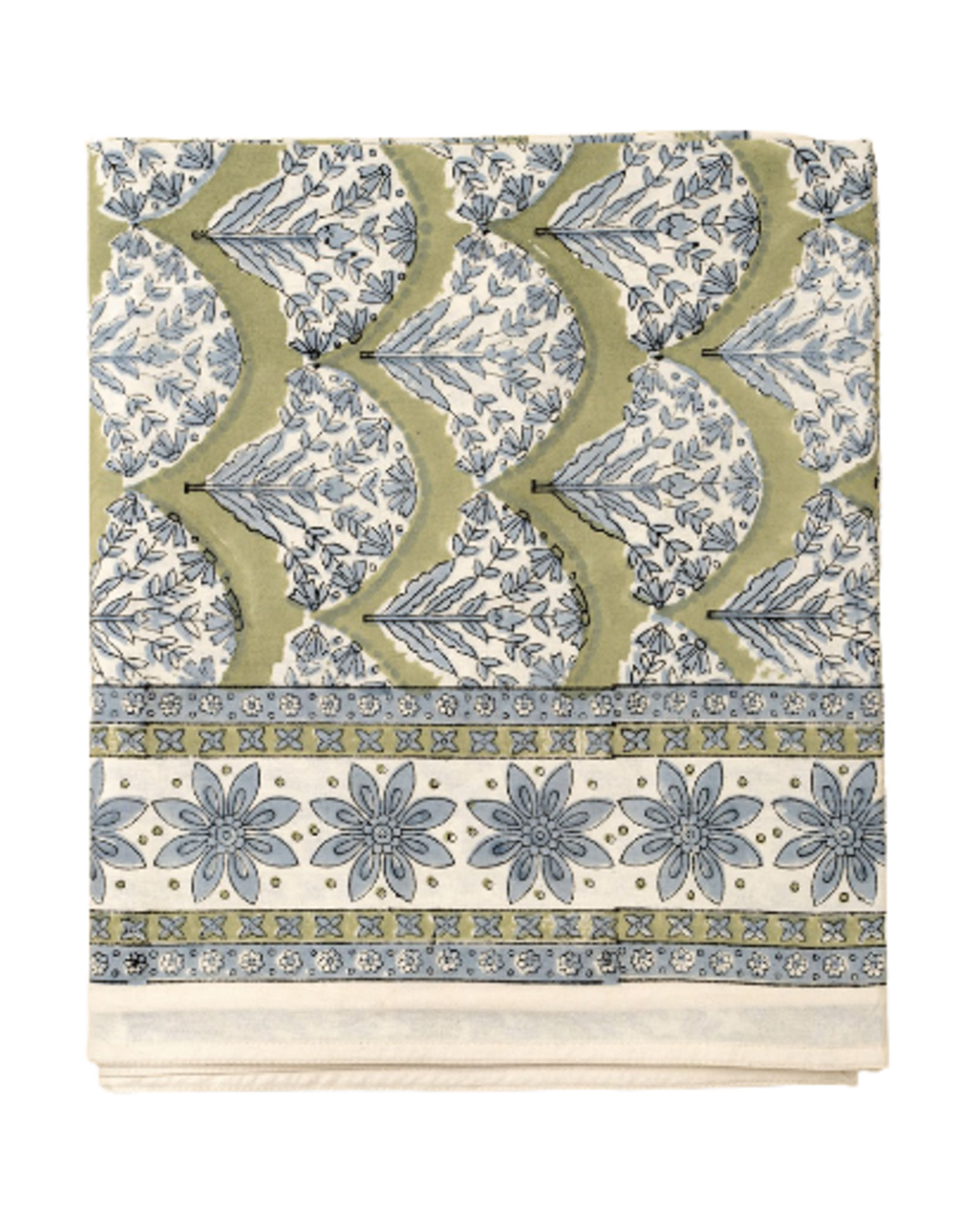 Sakura Block Print Tablecloth, Green 104x60