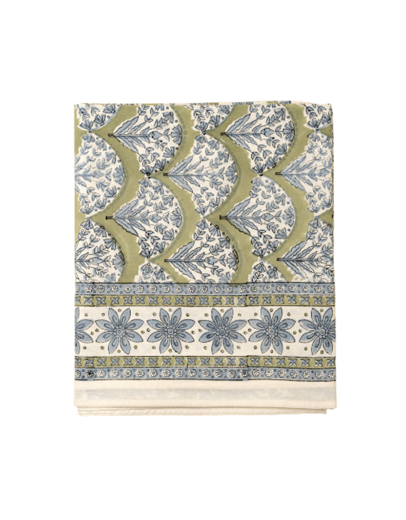 Sakura Block Print Tablecloth, Green 104x60
