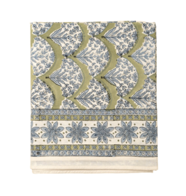 Sakura Block Print Tablecloth, Green 104x60