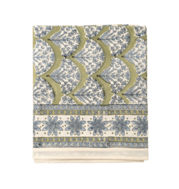 Sakura Block Print Tablecloth, Green 104x60
