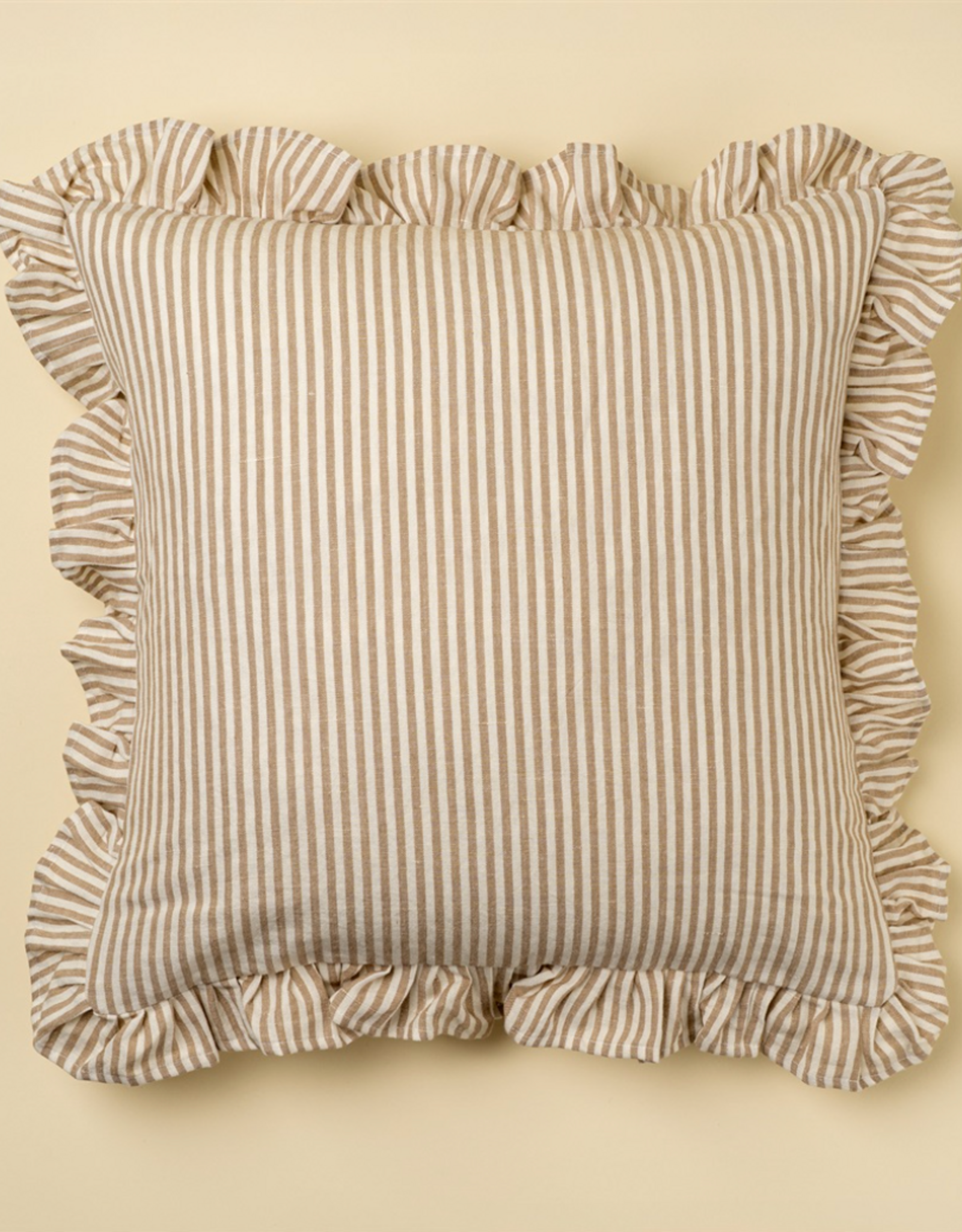 20x20 Ruffle Thin Stripe Pillow, Beige