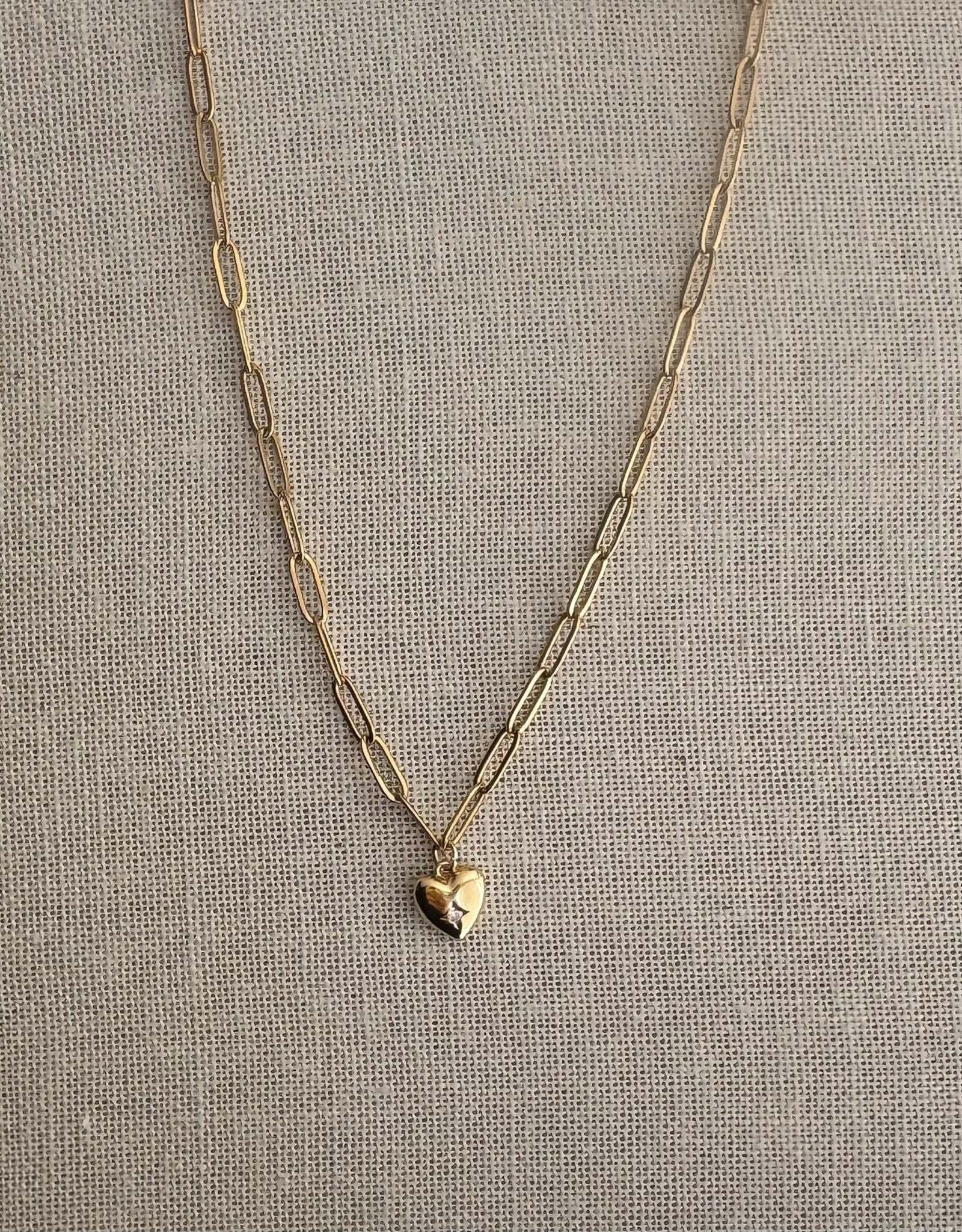 Paperclip Necklace 16” + Heart Cz Charm