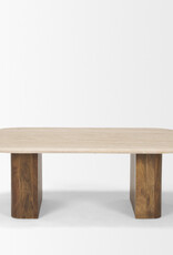 Symona Travertine and Mango Wood Coffee Table