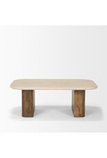 Symona Travertine and Mango Wood Coffee Table