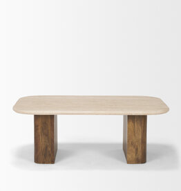 Symona Travertine and Mango Wood Coffee Table
