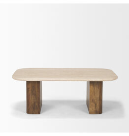 Symona Travertine and Mango Wood Coffee Table