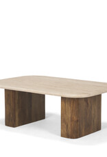 Symona Travertine and Mango Wood Coffee Table
