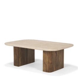 Symona Travertine and Mango Wood Coffee Table