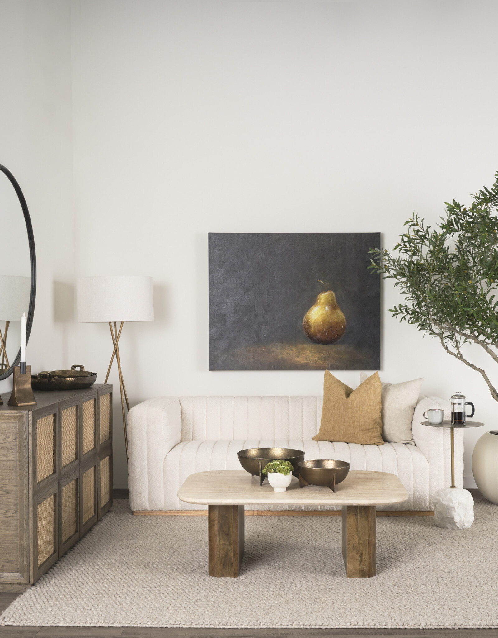 Symona Travertine and Mango Wood Coffee Table