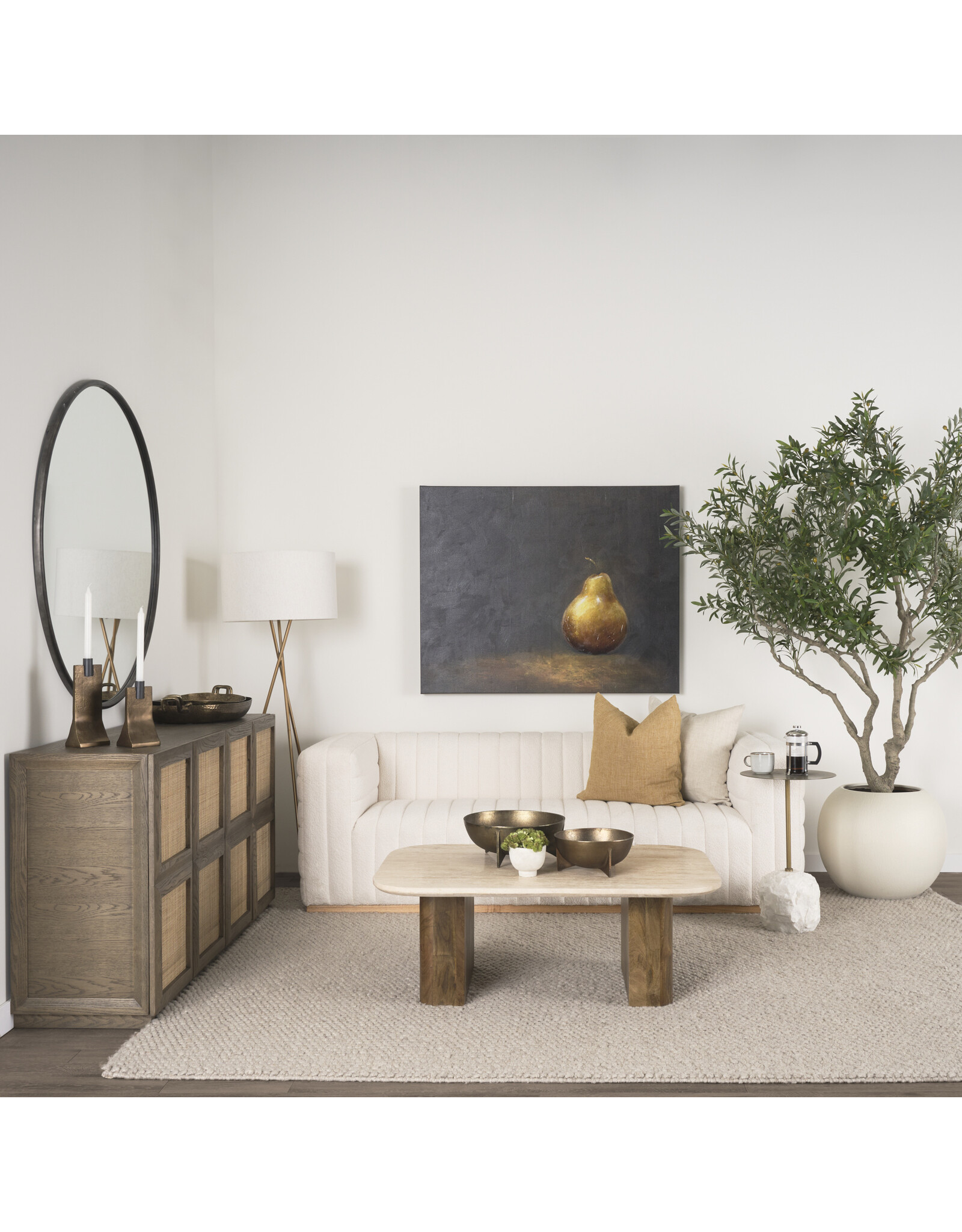 Symona Travertine and Mango Wood Coffee Table