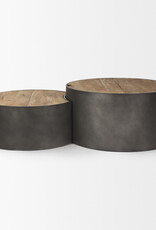 Eclipse Gunmetal Gray & Wood Top Nested Coffee Table