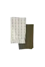White Embroidery Olive Green Stripes Ruffle Kitchen Dish Towel