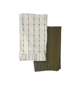 White Embroidery Olive Green Stripes Ruffle Kitchen Dish Towel