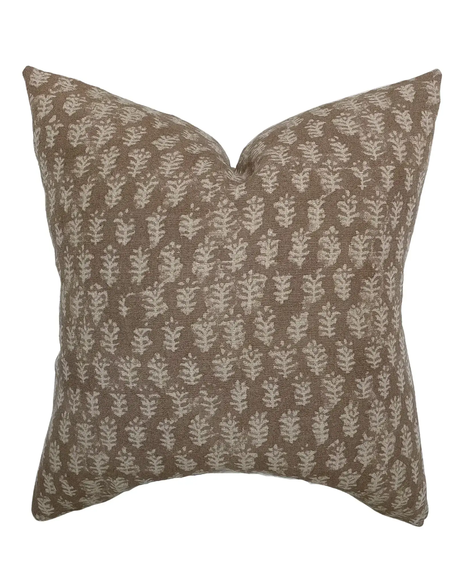 Andie Warm Brown Floral Handblock Pillow Cover