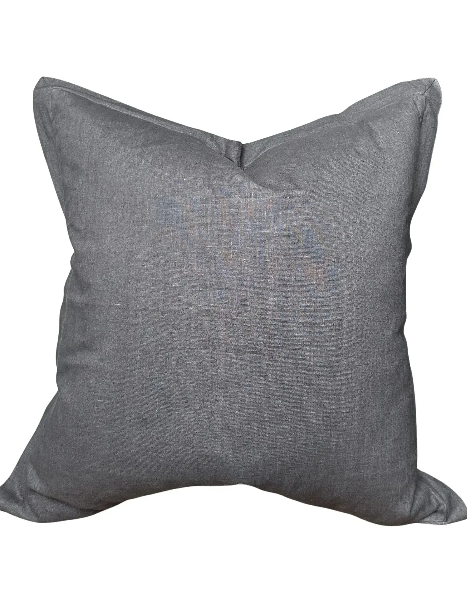 Ethan Flange Charcoal Gray Natural Linen Pillow 22x22