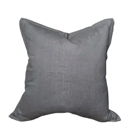 Ethan Flange Charcoal Gray Natural Linen Pillow 22x22