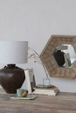 Textured Stoneware Table Lamp w/ Linen Shade, Brown