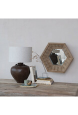 Textured Stoneware Table Lamp w/ Linen Shade, Brown