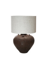 Textured Stoneware Table Lamp w/ Linen Shade, Brown