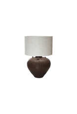 Textured Stoneware Table Lamp w/ Linen Shade, Brown