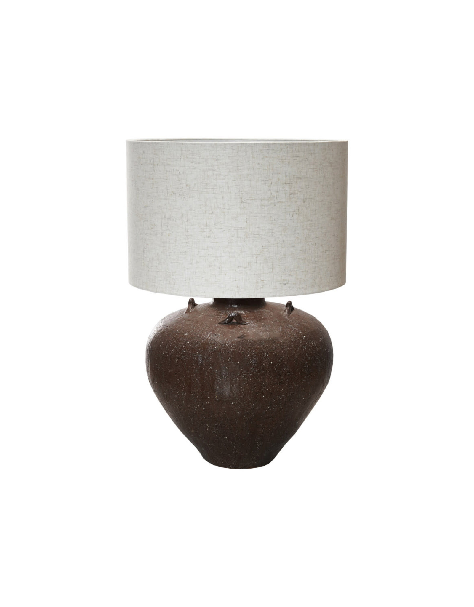 Textured Stoneware Table Lamp w/ Linen Shade, Brown