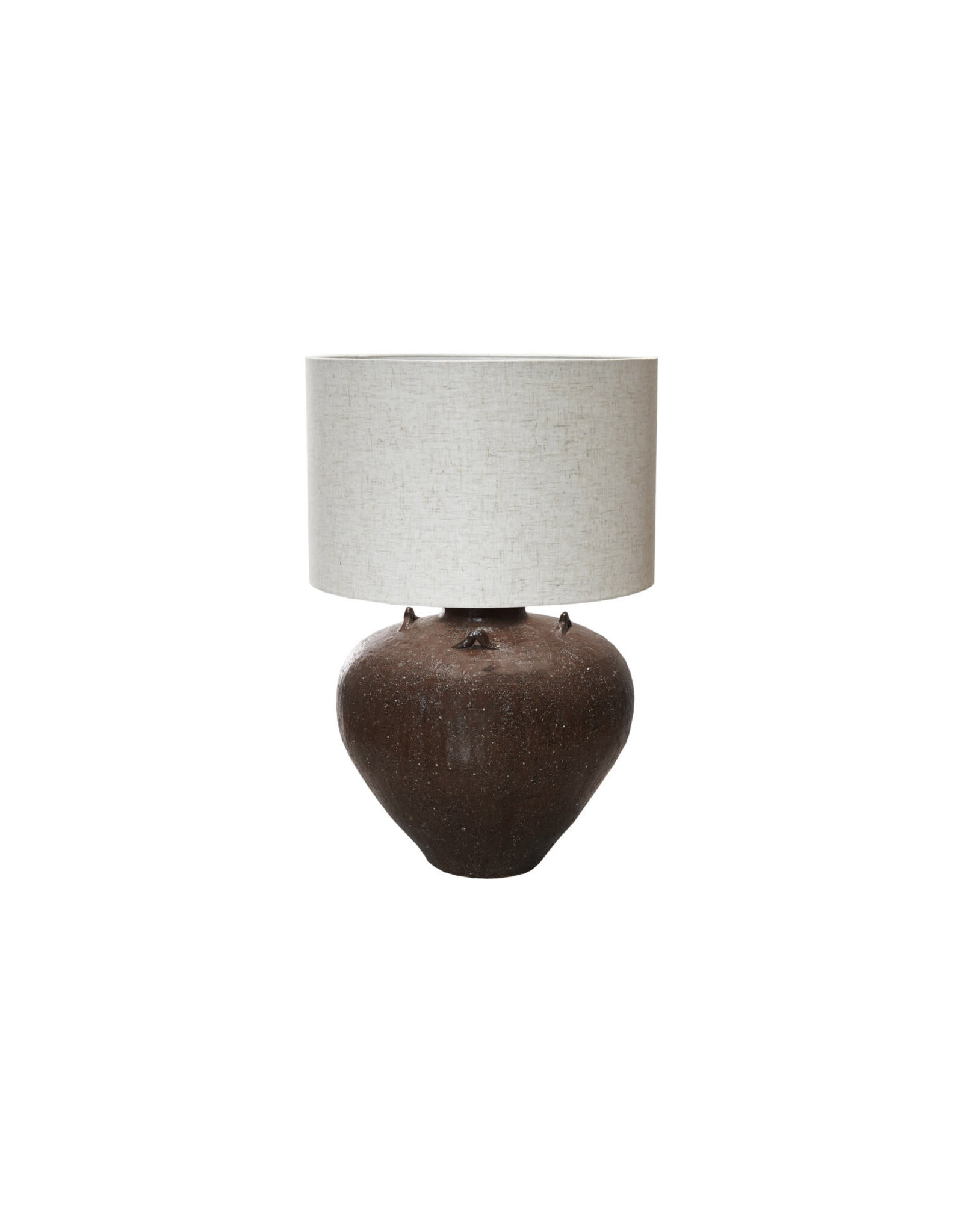 Textured Stoneware Table Lamp w/ Linen Shade, Brown