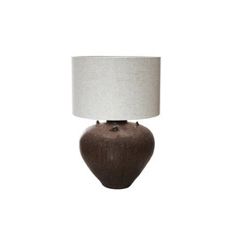 Textured Stoneware Table Lamp w/ Linen Shade, Brown