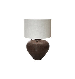 Textured Stoneware Table Lamp w/ Linen Shade, Brown