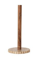 Acacia Wood Paper Towel Holder with Scalloped Travertine Base