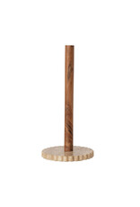 Acacia Wood Paper Towel Holder with Scalloped Travertine Base