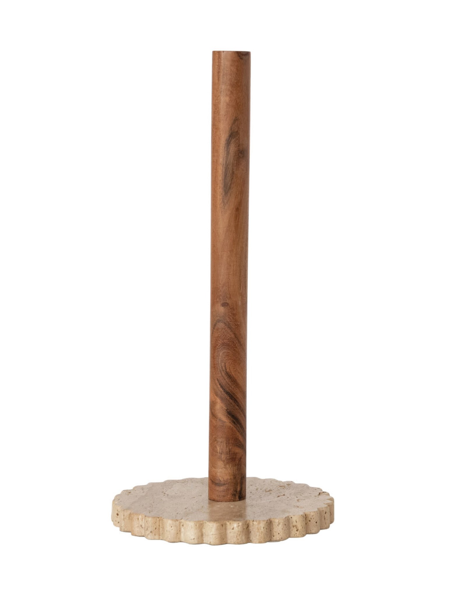 Acacia Wood Paper Towel Holder with Scalloped Travertine Base