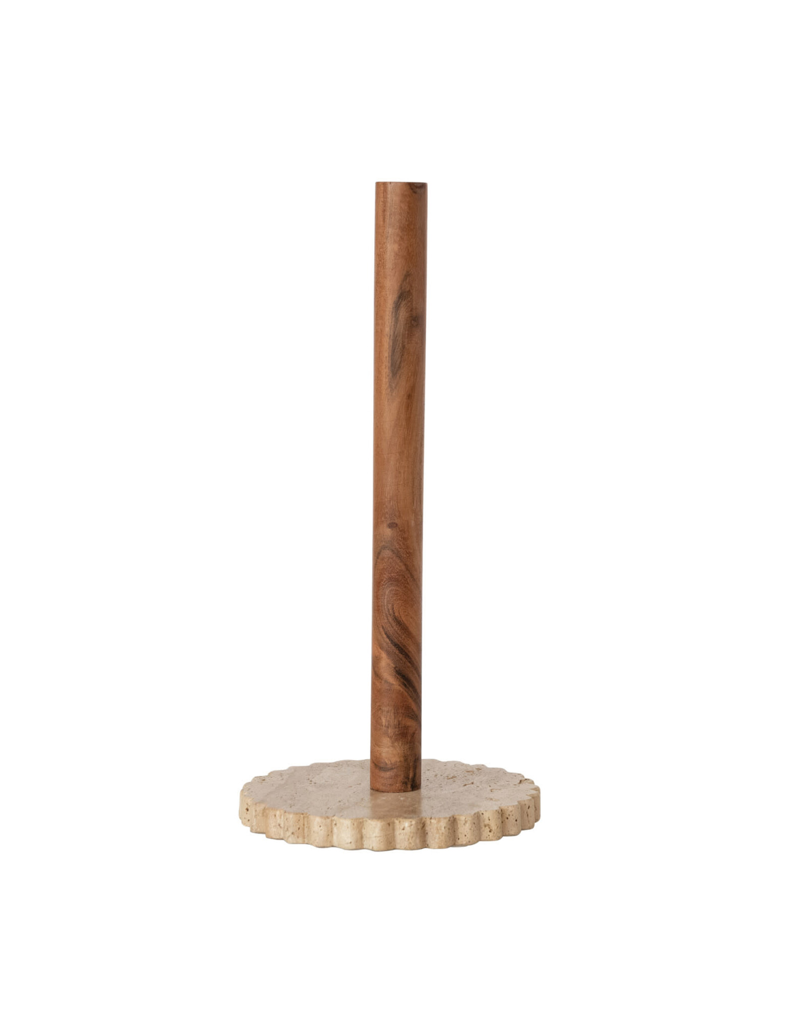 Acacia Wood Paper Towel Holder with Scalloped Travertine Base