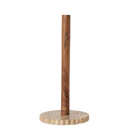 Acacia Wood Paper Towel Holder with Scalloped Travertine Base