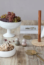 Acacia Wood Paper Towel Holder with Scalloped Travertine Base