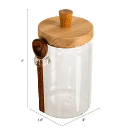 Glass Canister with Wood Lid & Spoon, Natural, Set of 2