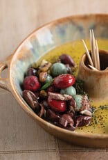 Stoneware Dish with Toothpick Holder with Glaze