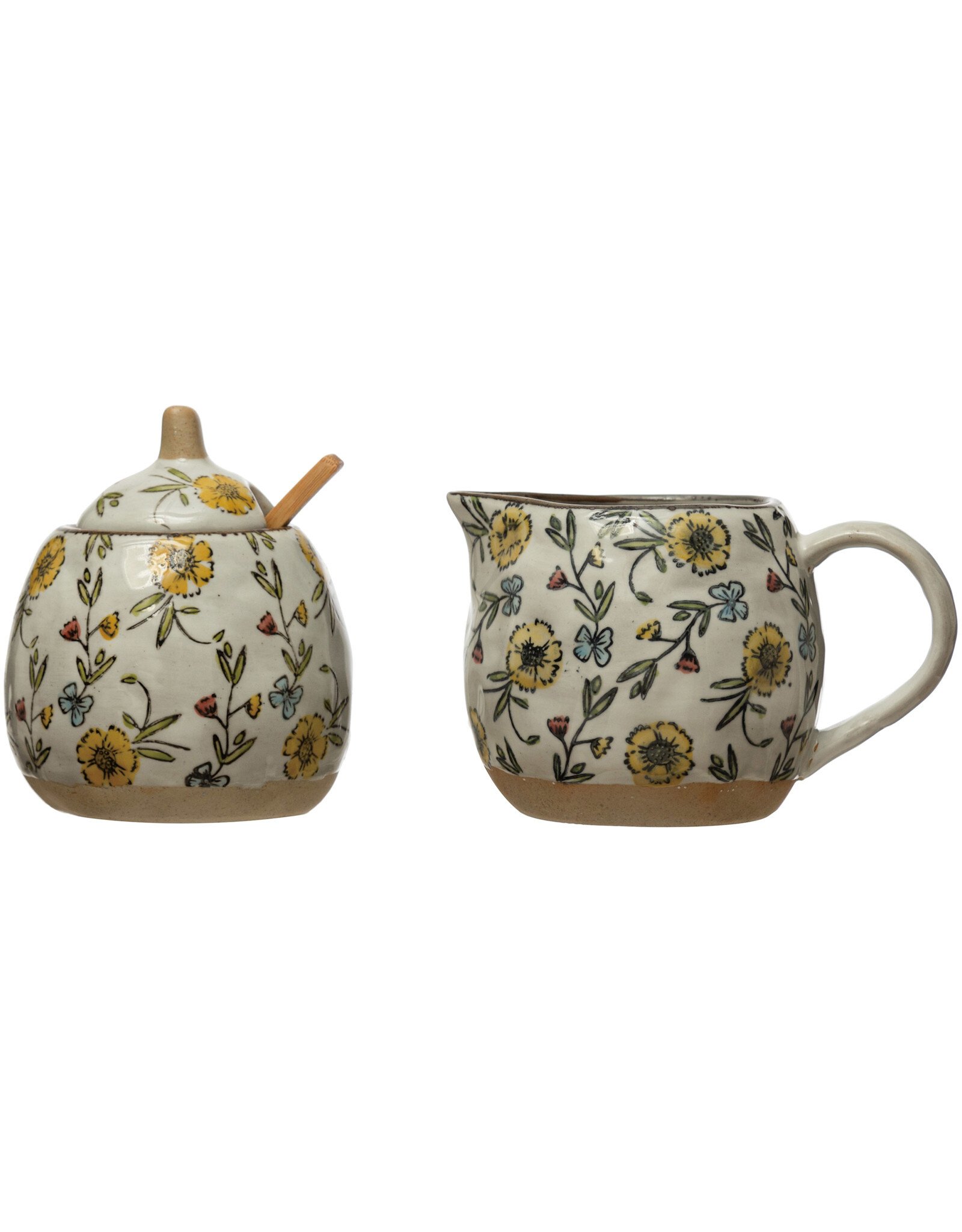 10 oz. Hand-Painted Stoneware Sugar Pot & Creamer Set