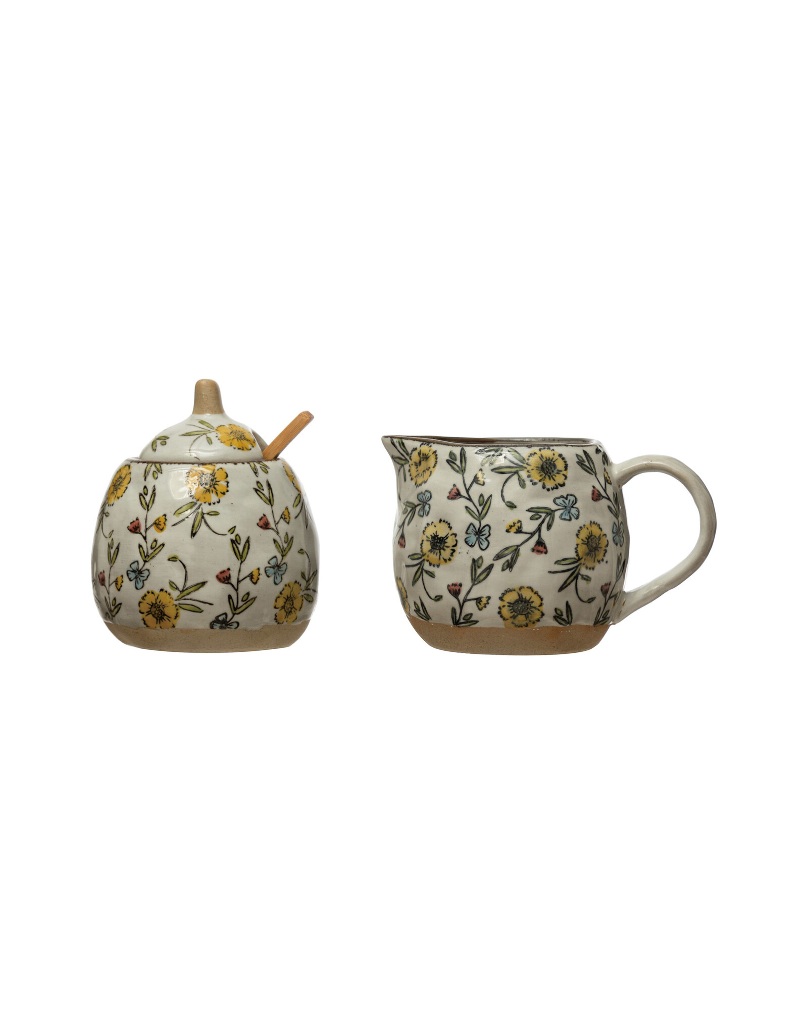 10 oz. Hand-Painted Stoneware Sugar Pot & Creamer Set