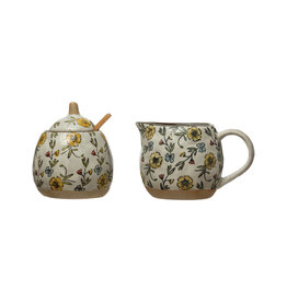 10 oz. Hand-Painted Stoneware Sugar Pot & Creamer Set