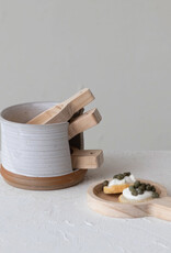 Pine Wood Tapas Plates w/ Stoneware Holder, Set of 5