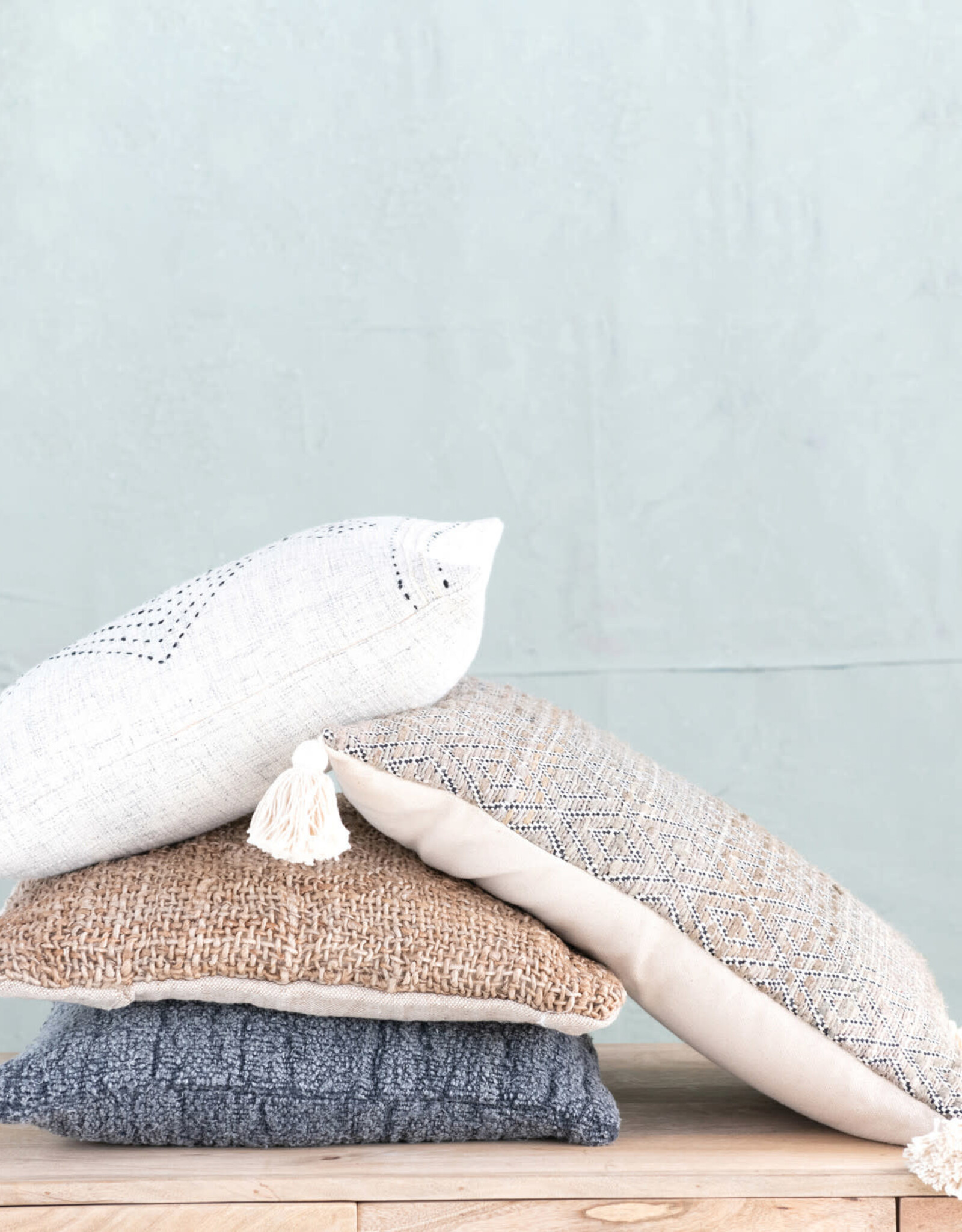 18" Stonewashed Silk & Woven Cotton Pillow, Polyester Fill