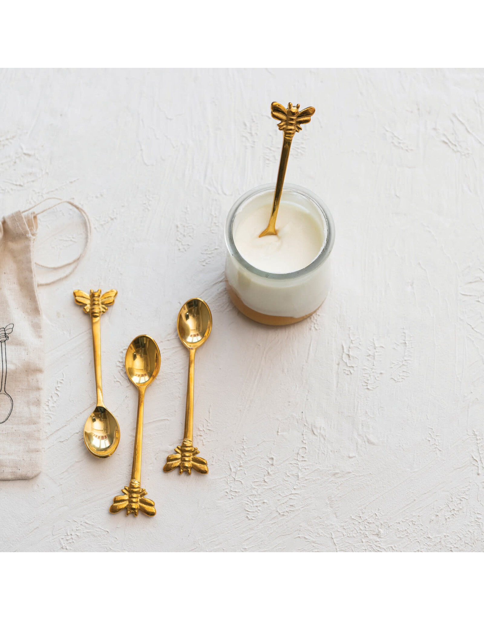 Brass Spoons w/ Bees, Set of 4