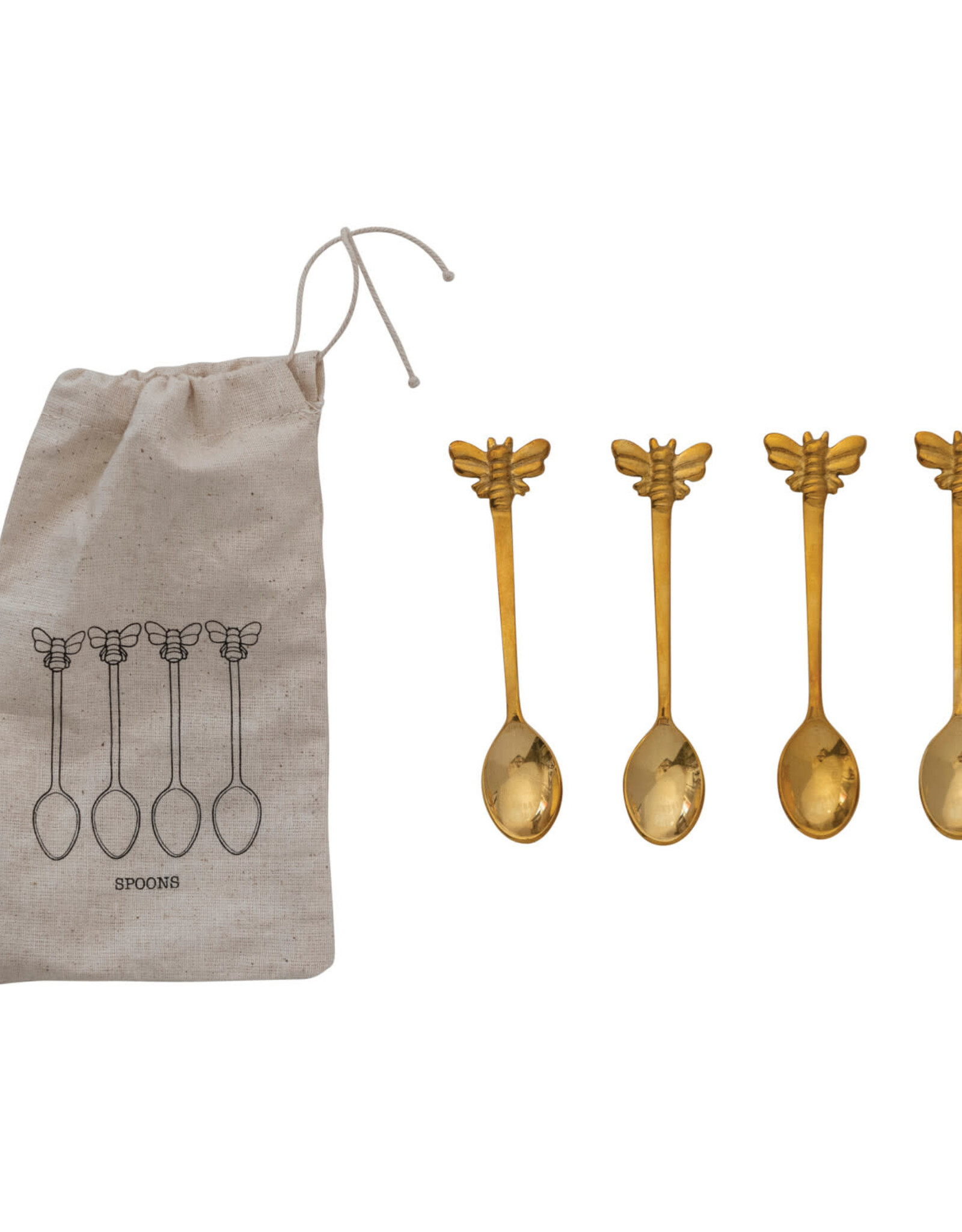 Brass Spoons w/ Bees, Set of 4