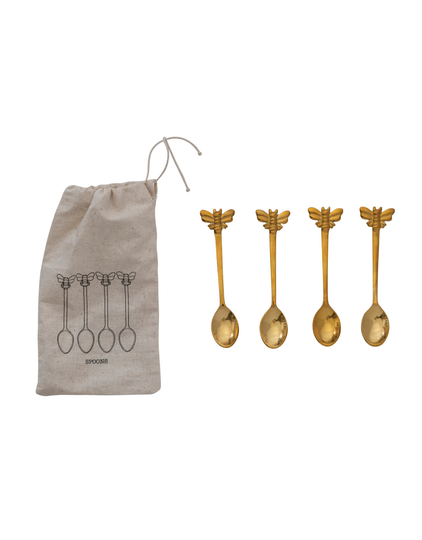 Brass Spoons w/ Bees, Set of 4
