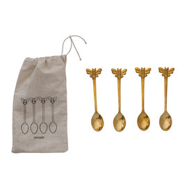Brass Spoons w/ Bees, Set of 4