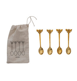 Brass Spoons w/ Bees, Set of 4