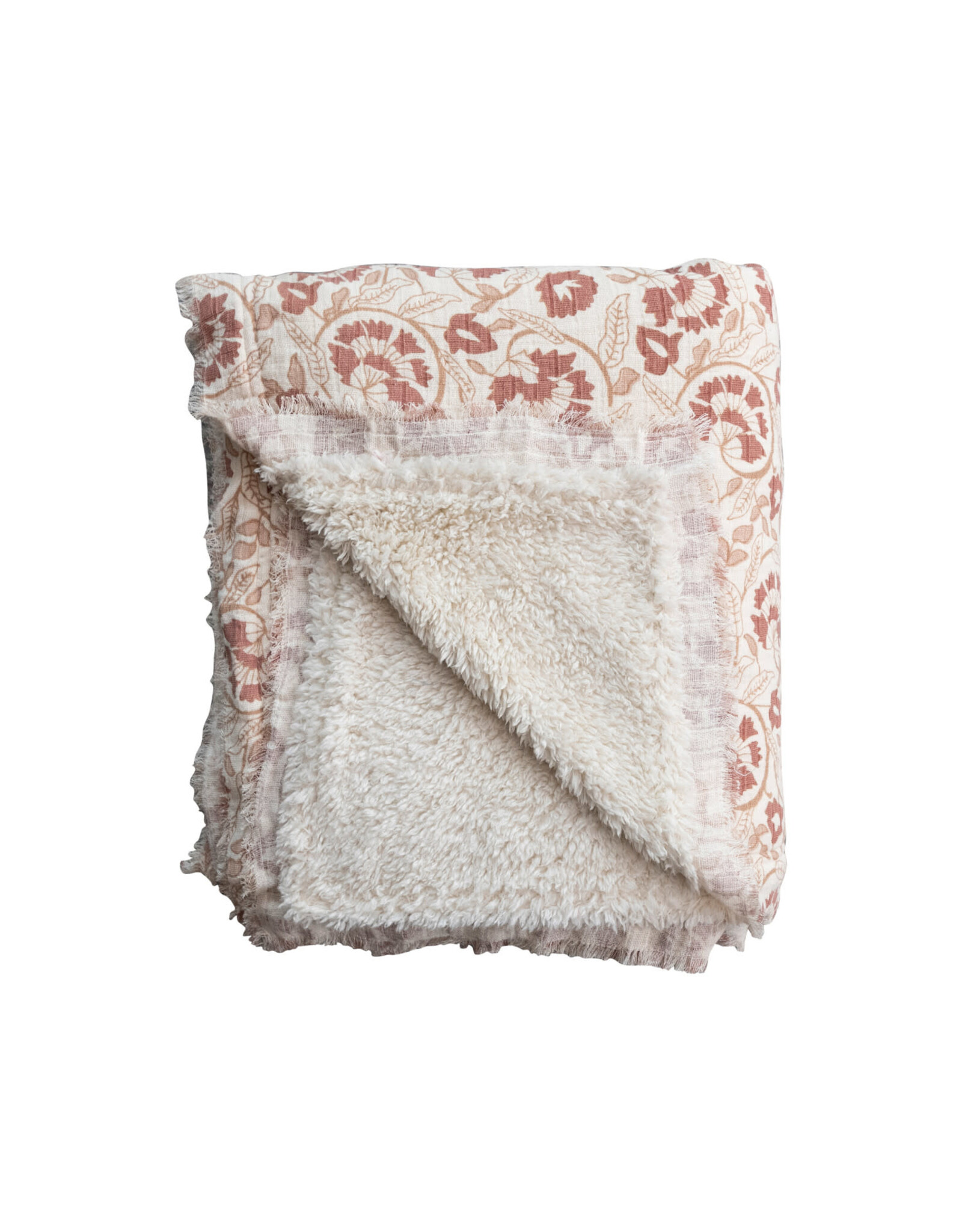 Woven Cotton Printed Throw w/ Sherpa Back, 60x50