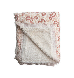 Woven Cotton Printed Throw w/ Sherpa Back, 60x50